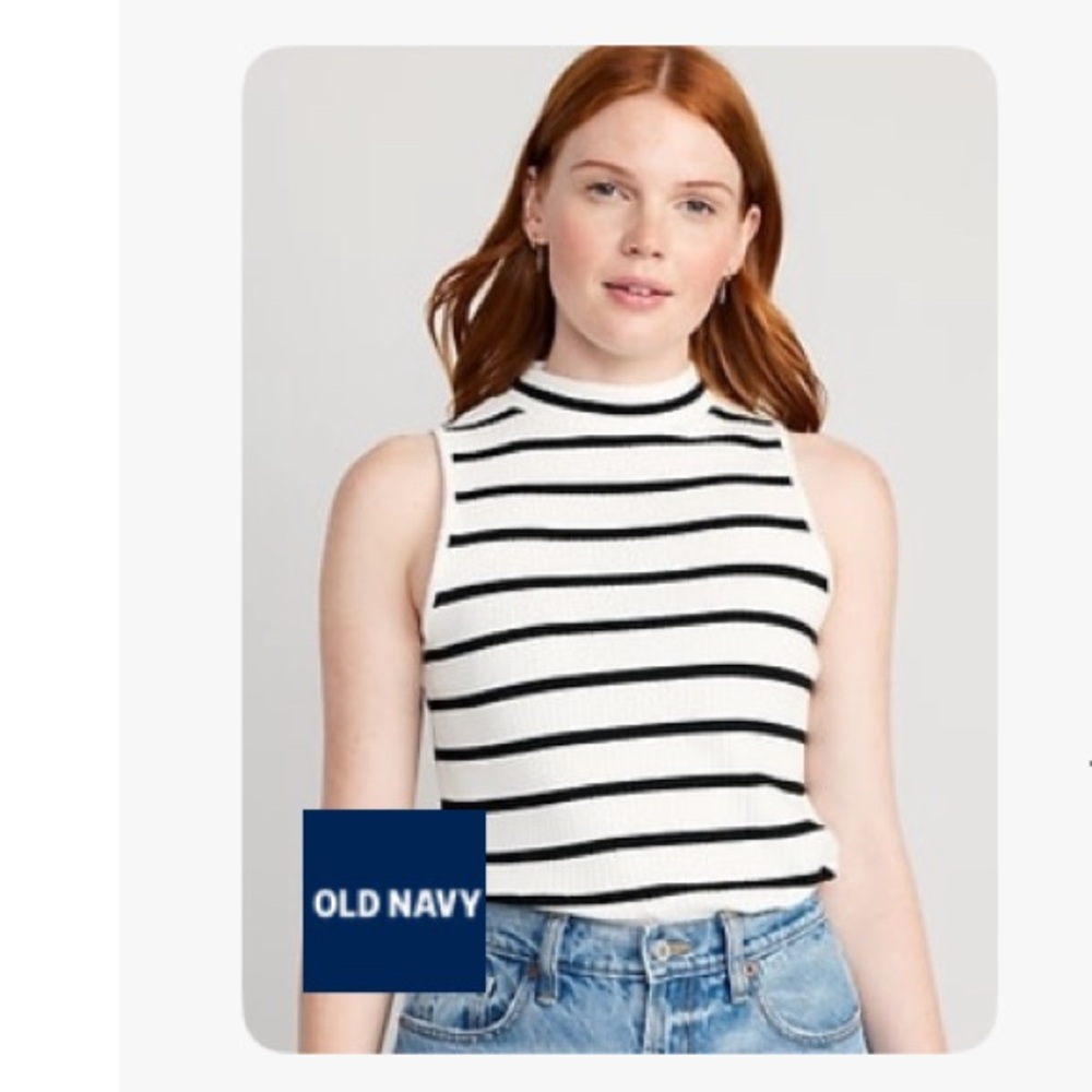 NWT OLD NAVY Fitted Sleeveless Mock-Neck Top Women’s XL Black White Stripe